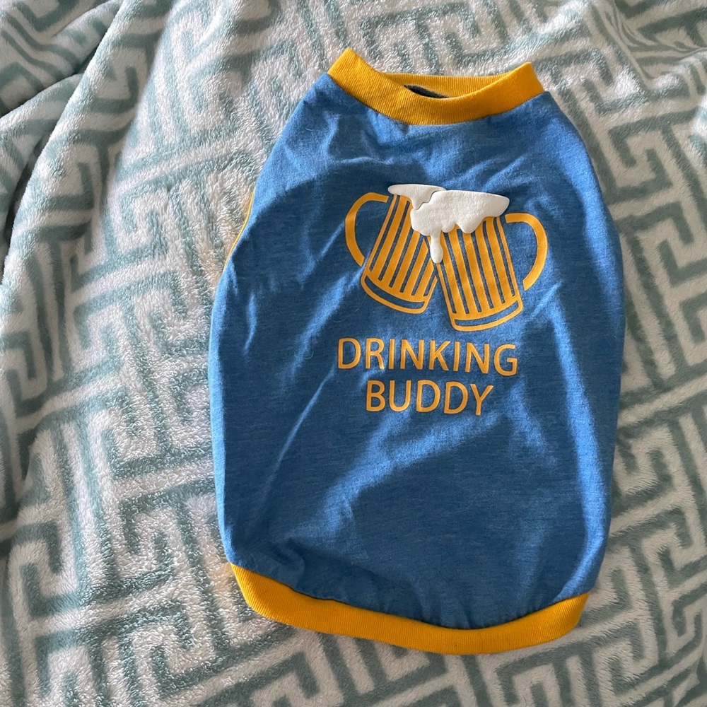 Blue and yellow dog shirt